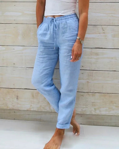 Monique | Pantalon élastiqué en coton et lin