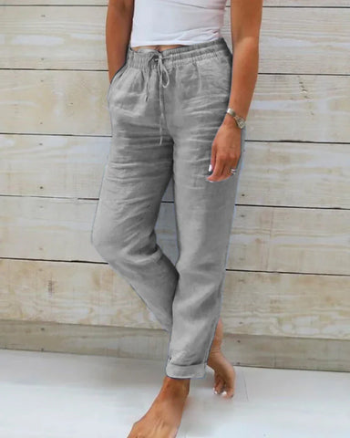 Monique | Pantalon élastiqué en coton et lin